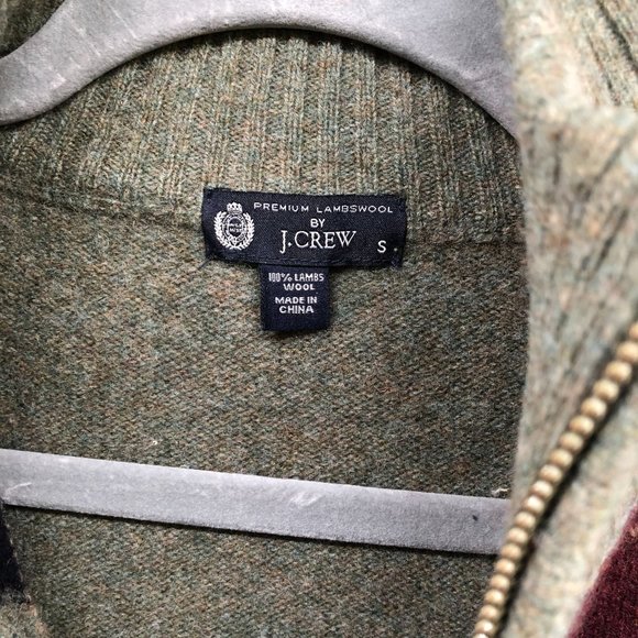 J. Crew Wool Argyle 1/4 Zip Sweater Mens Small S Olive Burgundy Academia Preppy - Picture 9 of 12